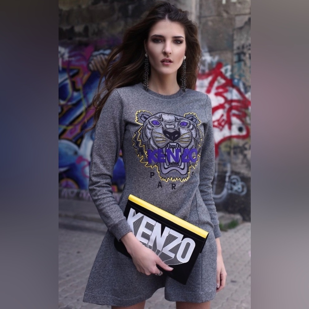 Kenzo Tiger Sweatshirt Dress Gray Cotton Size Small - Picture 3 of 12